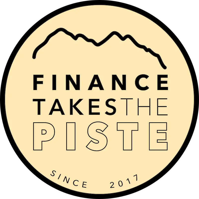 Circular logo with a mountain outline above the text 'Finance Takes The Piste' and 'Since 2017' curved along the bottom.