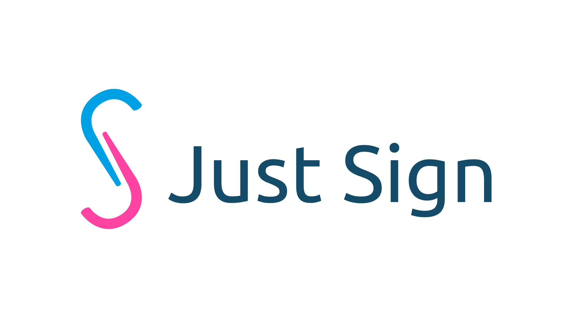 Just Sign logo with stylized interlocking S letters, one in blue and one in pink.