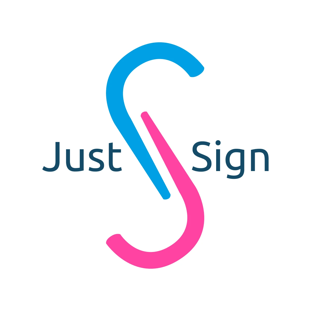 Logo with stylized interlocking blue and pink shapes forming an S, accompanied by the text 'Just Sign'.