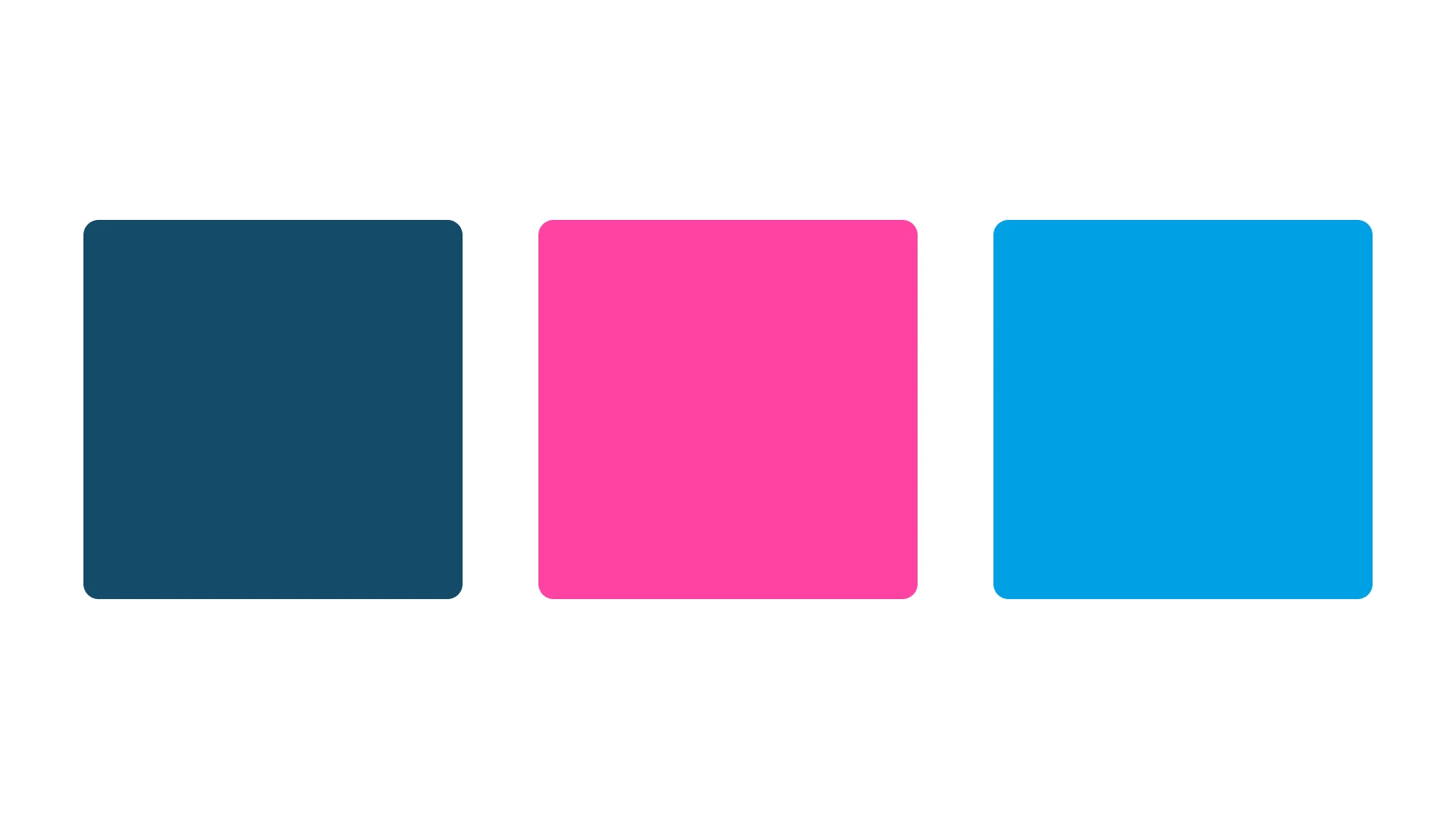 Three rounded square blocks side by side in dark teal, bright pink, and bright blue on a white background.